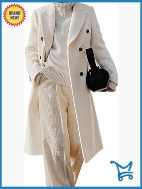 Long Wool Blend Double Breasted Peacoat with Notch Lapel